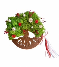 Magnet de frigider pomul vietii cu licheni si flori naturale uscate (Verde deschis Bronz)
