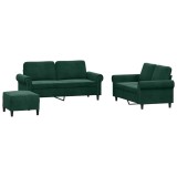 Cumpara ieftin Set de canapele cu perne, 3 piese, verde inchis, catifea