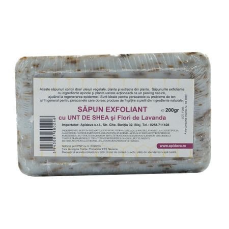 SAPUN EXFOLIANT CU FLORI DE LAVANDA SI UNT DE SHEA 200gr APIDAVA