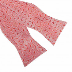 Papion self tie paisley, Onore, roz, microfibra, 12 x 6.5 cm, model simplu si flori