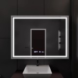 Oglinda LED Rectangulara, 120x80cm, Verite Imperial Silver Motion Glow Marcello, Sistem Dezaburire, Ceas &amp; Termometru, Dimabila ModernLight Concept
