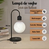 Lampa de Veghe, Luna care Leviteaza si Incarcator Wireless, Control tactil ON/OFF, Sursa de Lumina LED Magnetica, Negru