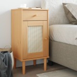 Cumpara ieftin Noptieră SENJA, aspect ratan maro, 40x35x80 cm, lemn masiv pin
