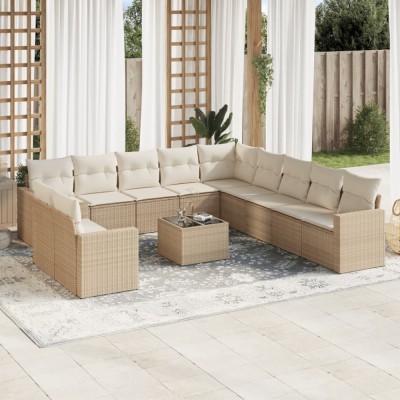 vidaXL Set canapele de grădină cu perne, 12 piese, bej, poliratan 3251535 foto