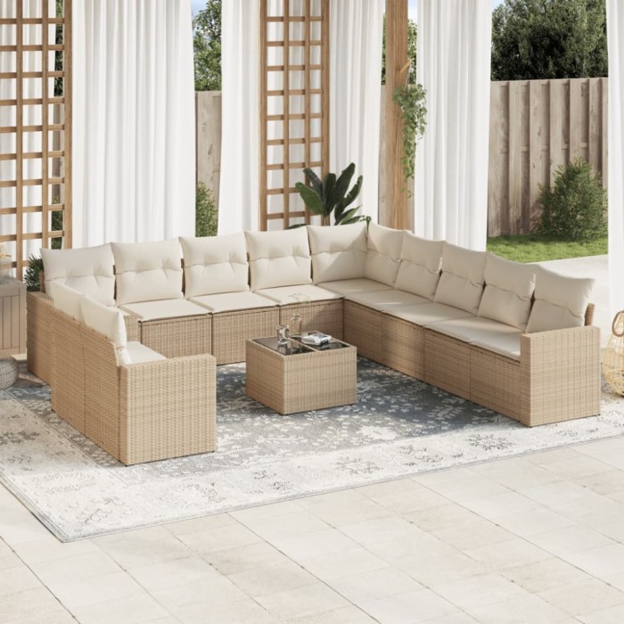 vidaXL Set canapele de grădină cu perne, 12 piese, bej, poliratan 3251535