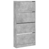 Dulap de pantofi 4 sertare rabatabile, gri beton, 80x21x163,5cm
