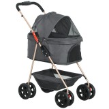 PawHut Cărucior pentru Animale de Companie 3 &icirc;n 1 cu 4 Roți și Geantă de Transport Detașabilă, 76x50x102 cm, Gri | Aosom Romania