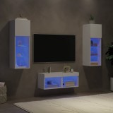 Comode TV de perete cu lumini LED, 4 piese, alb