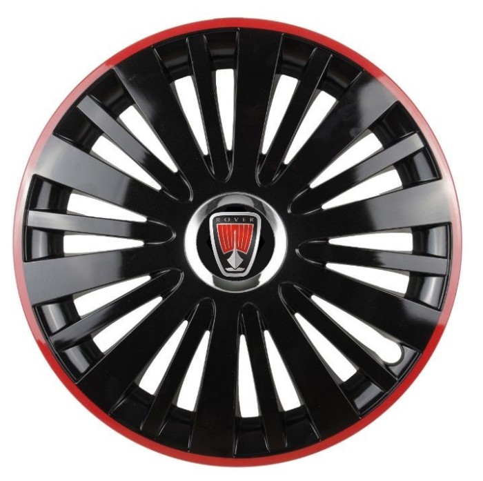 Set 4 Capace Roti pentru Rover, model Falcon Black Cu Rama Rosie, R16, ROVER
