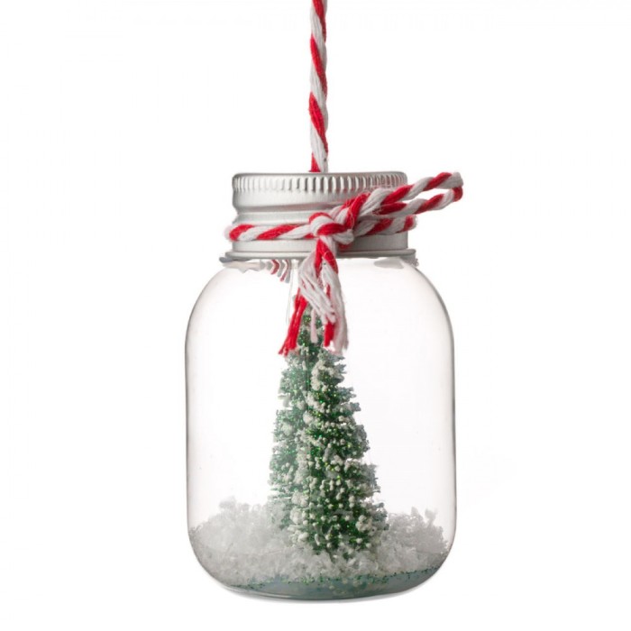 Ornament Brad Crăciun, Model Borcan Transparent, Capac Metalic, &Icirc;nălțime 7cm