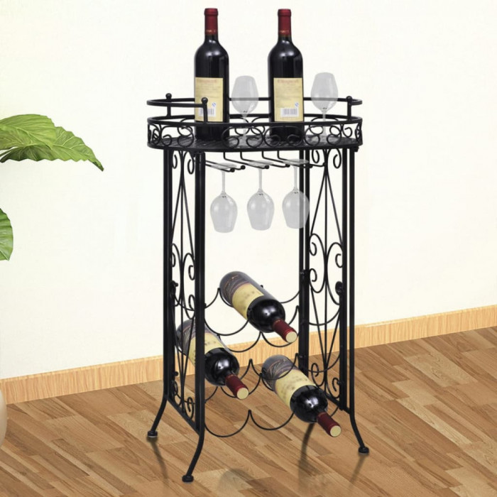 Suport sticle de vin pentru 9 sticle, cu suport pahar, metal GartenMobel Dekor