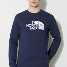 The North Face hanorac de bumbac M Drew Peak Crew Light bărbați, culoarea bleumarin, cu imprimeu, NF0A4T1E8K21