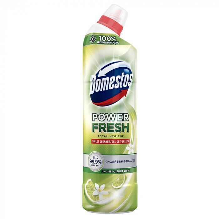 Dezinfectant Toaleta Domestos Power Fresh Total Hygiene, 700 ml, Parfum de Lamaie Verde, Dezinfectant pentru Vasul de Toaleta, Domestos Dezinfectant A