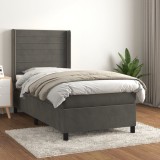 Cumpara ieftin Pat box spring cu saltea, gri &icirc;nchis, 80x200 cm, catifea