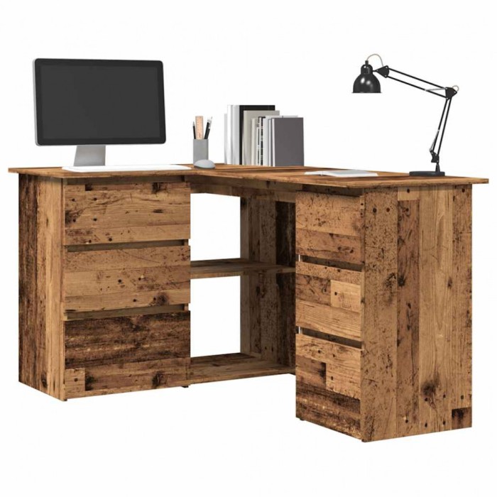 Gossi birou de colt, lemn vechi, 145 x 100 x 76 cm, pal