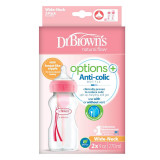 Pachet biberoane anticolici cu gat larg Options+ Roz, 270 ml, 2 buc, Dr Browns, Dr. Browns