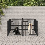Padoc caini exterior vidaXL, 3.75mp, otel negru, 194x193.5x100cm, tarc, cusca, protectie
