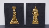 Lot de 2 Figurine din alamă pe placă cu Peter Hahn și soția din Solingen