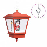 Felinar suspendat cu LED si Mos Craciun, rosu, 27x27x45 cm