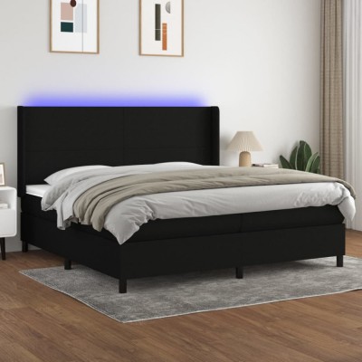 Gossi pat cu arcuri, saltea si led, negru, 200x200 cm, textil foto