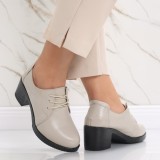 Pantofi dama cu toc Bej din Piele Naturala Krina, 36