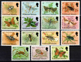 Falkland 1984, Mi #390-404**, fauna, insecte, fluturi, MNH! Cota 35 &euro;!, Nestampilat