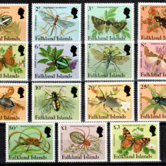 Falkland 1984, Mi #390-404**, fauna, insecte, fluturi, MNH! Cota 35 €!