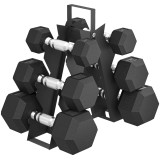 SPORTNOW Set de Gantere pentru Sală cu Suport, 2x2kg, 2x5kg, 2x8kg, Greutăți Hexagonale din Metal cu M&acirc;nere Antiderapante, Antrenament de Forță și Fit