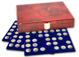 Cutie din lemn lucrata manual acoperit cu lac de pian cu 3 tavi in catifea pentru 105 monede de 27 5 mm - Premium, SAFE