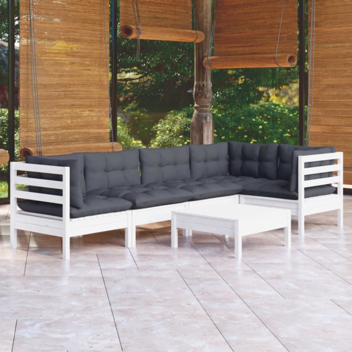 Gossi set mobilier de gradina cu perne, 6 piese, alb, lemn de pin