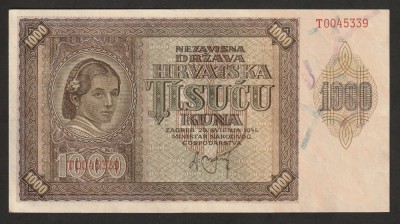 Croatia, 1000 kuna1941_aUNC-UNC_femeie croată T0045339 foto