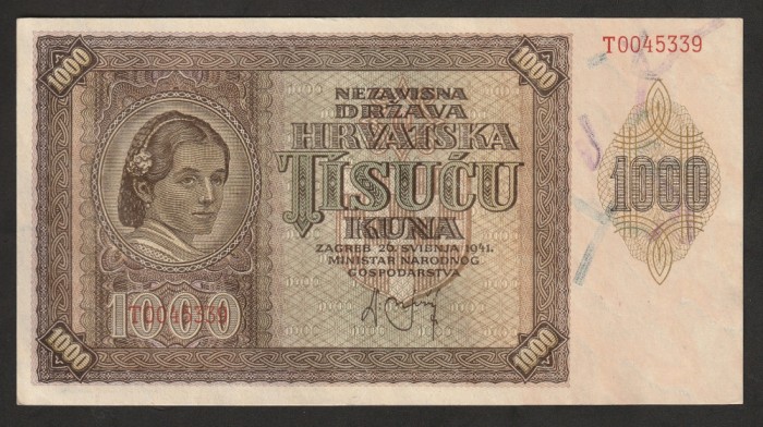 Croatia, 1000 kuna1941_aUNC-UNC_femeie croată T0045339