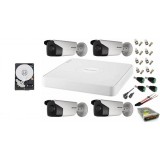 Sistem supraveghere video ultra profesional Hikvision 4 camere exterior 5MP Turbo HD cu IR 80M, full accesorii cu HARD 1TB SafetyGuard Surveillance