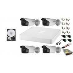 Sistem supraveghere video ultra profesional Hikvision 4 camere exterior 5MP Turbo HD cu IR 80M, full accesorii cu HARD 1TB SafetyGuard Surveillance foto