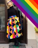 Fusta midi See the Rainbow cu buzunare laterale, 34, 36, 38, 40, 42, 44, 46, 48, Multicolor