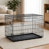 Cumpara ieftin Cusca pentru animale de companie, otel, ABS, pliabila, cu 2 intrari, negru, marimea M, 121x74.5x81 cm