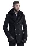 Palton Barbati Negru Lana Casmir Guler Blana Detasabil Slim Fit Fabricat in Romania Elegant Iarna