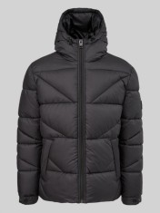 Geaca matlasata barbati cu gluga, 2 buzunare, logo, Negru (Marime: 3XL)