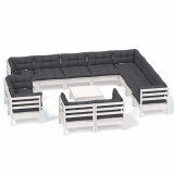 Set mobilier gradina cu perne, 13 piese, alb, lemn masiv pin