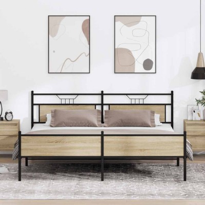 vidaXL Cadru pat metalic fără saltea, stejar sonoma, 200x200 cm 3325128 foto