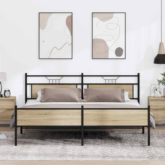 vidaXL Cadru pat metalic fără saltea, stejar sonoma, 200x200 cm 3325128