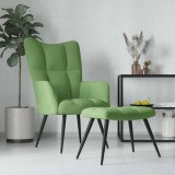 VidaXL Scaun de relaxare cu taburet, verde deschis, catifea