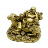 Statueta feng shui bivol auriu cu buddha vesel - 78 cm