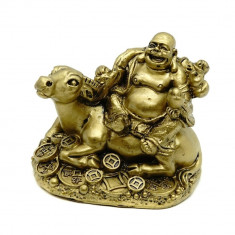 Statueta feng shui bivol auriu cu buddha vesel - 78 cm