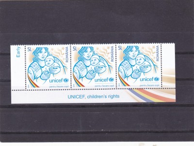 2018 UNICEF DREPTURILE COPILULUI,SERIE IN TRIPTIC ,NEUZAT,MNH,ROMANIA. foto