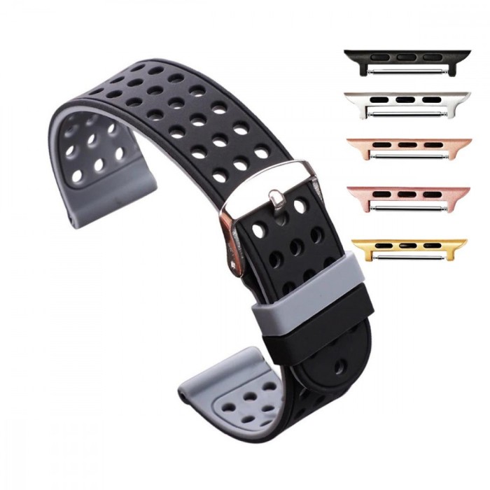 Curea silicon cu doua fete, compatibila Apple Watch 9|8|7|6|5|4|3|2|1 Series, 41mm|40mm|38mm, Negru/Gri