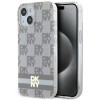Husa iPhone 15 Plus - DKNY IML Checkered Mono Pattern &amp; Printed Stripes MagSafe (DKHMP15MHCPTSE) - Beige