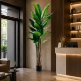 Planta artificiala tip bananier 210 cm, 31 frunze, verde, cu ghiveci
