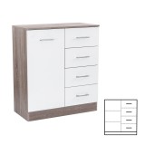 Comoda Alb/Stejar York, 80x92 cm, 1 usa, 4 sertare. Depozitare living, dormitor, hol. PAL