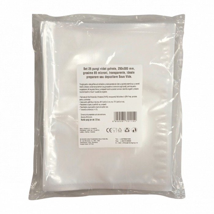 Pungi vidat gofrate, 250x300 mm, grosime 85 microni, transparente set 25 bucati
